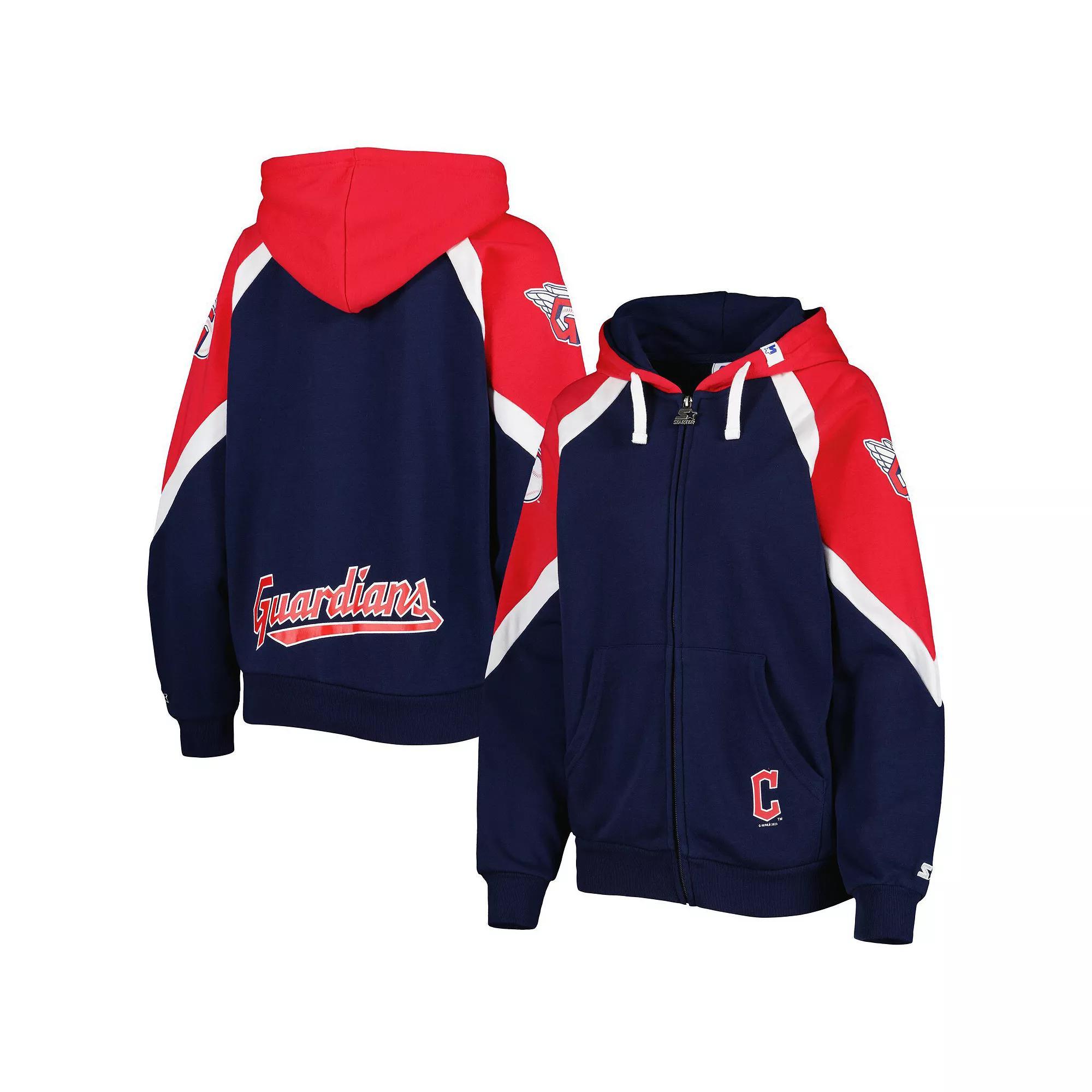 Women's Starter Navy/Red Cleveland Guardians Hail Mary Full-Zip Hoodie, Size: XS, Grd Blue Product Image