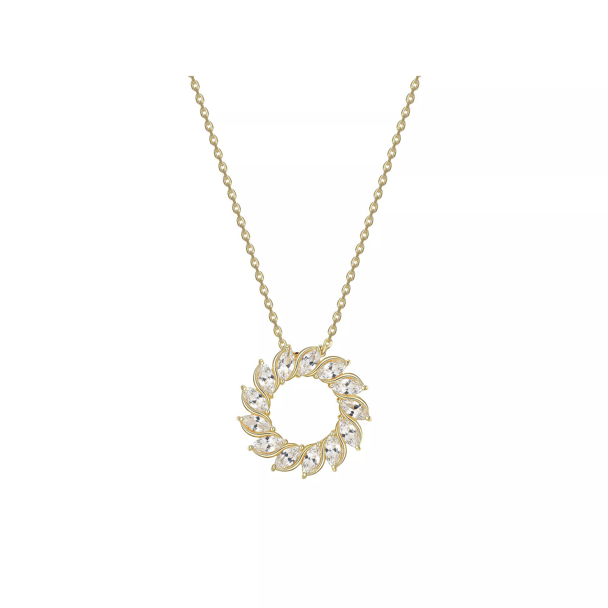 18K Gold Over Silver Created White Sapphire Starburst Pendant, Women's, Size: 18", Gold Tone Product Image