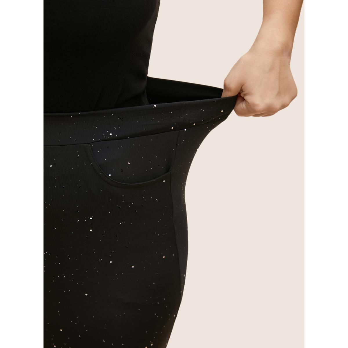 Plus Size Rhinestone Detail Bootcut Mid Rise Pants Women Black Cocktail Bootcut Mid Rise Party Pants BloomChic 26/4X Product Image