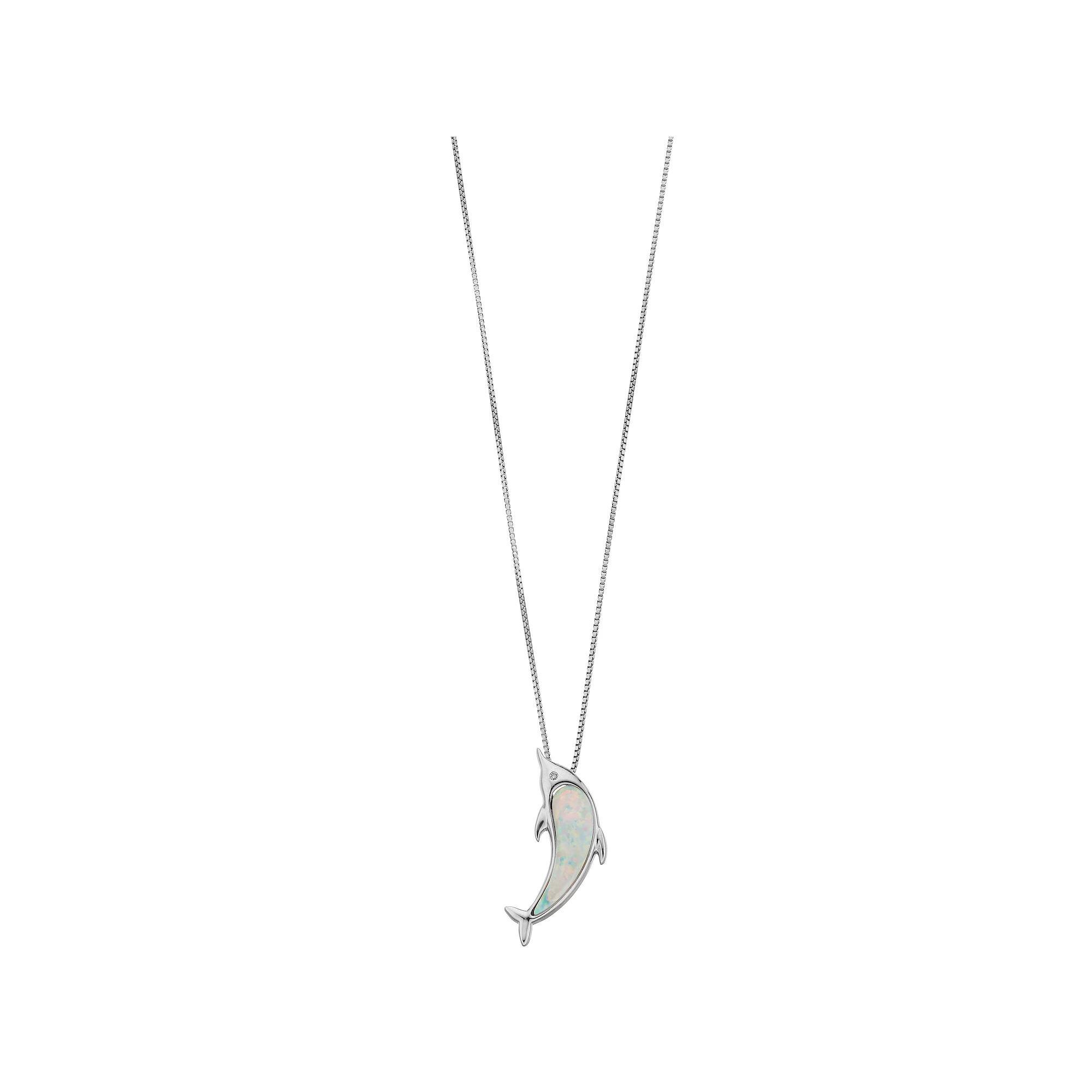 Gemminded Sterling Silver Lab-Created Opal & Diamond Accent Dolphin Pendant, Women's, Size: 18" Product Image