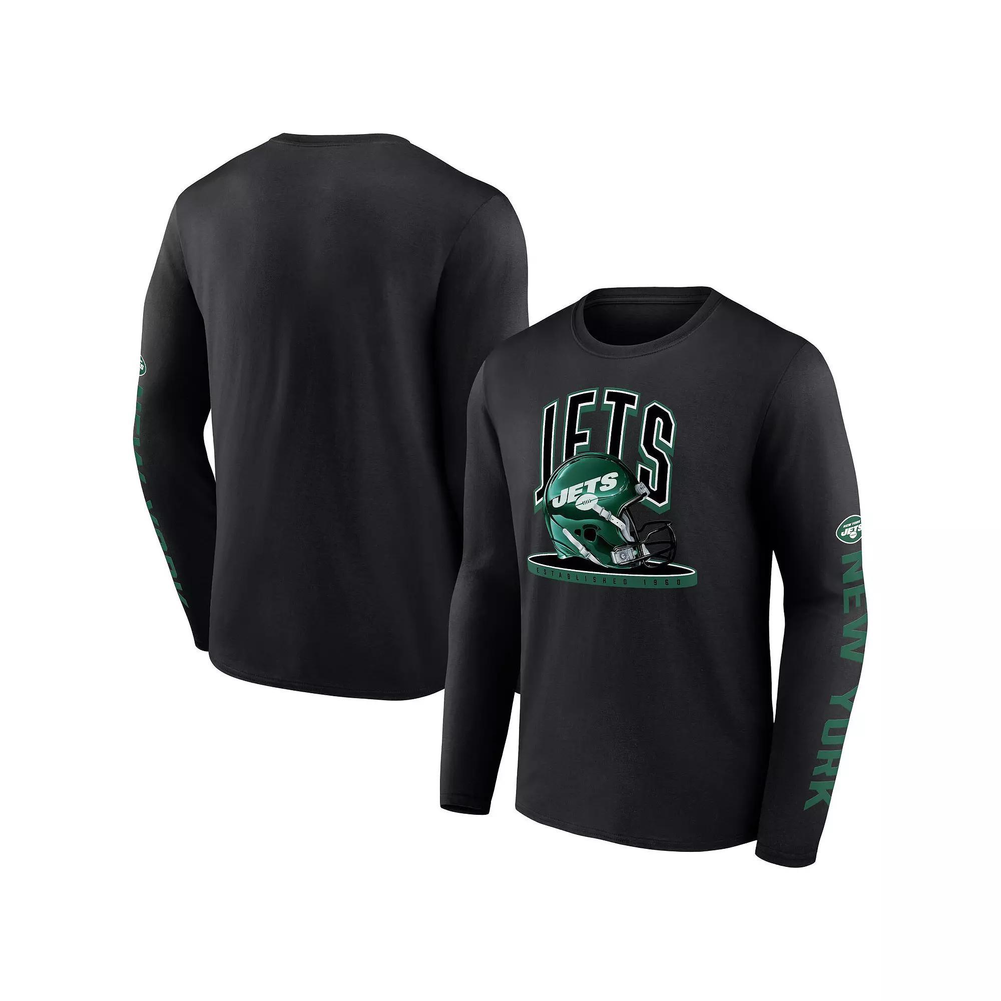 Men's Fanatics  Black New York Jets Helmet Platform Long Sleeve T-Shirt, Size: Small Product Image