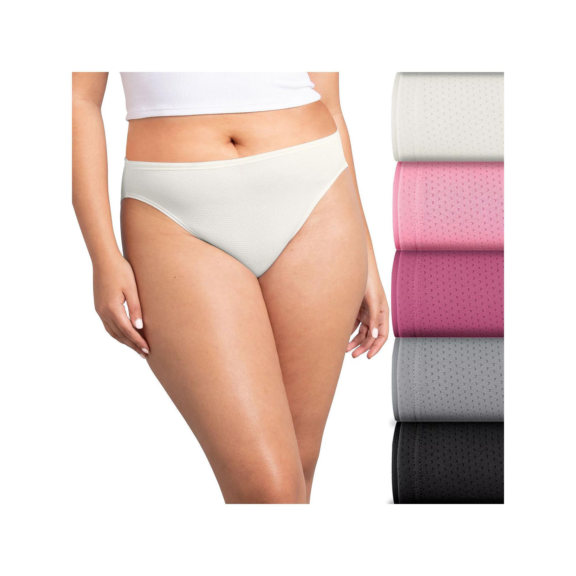 Women's Fruit of the Loom® Signature 5-pack Breathable Micro-Mesh High-Cut Panty 5DBMHCK, Size: 10, Tiffany Silver Asst Product Image