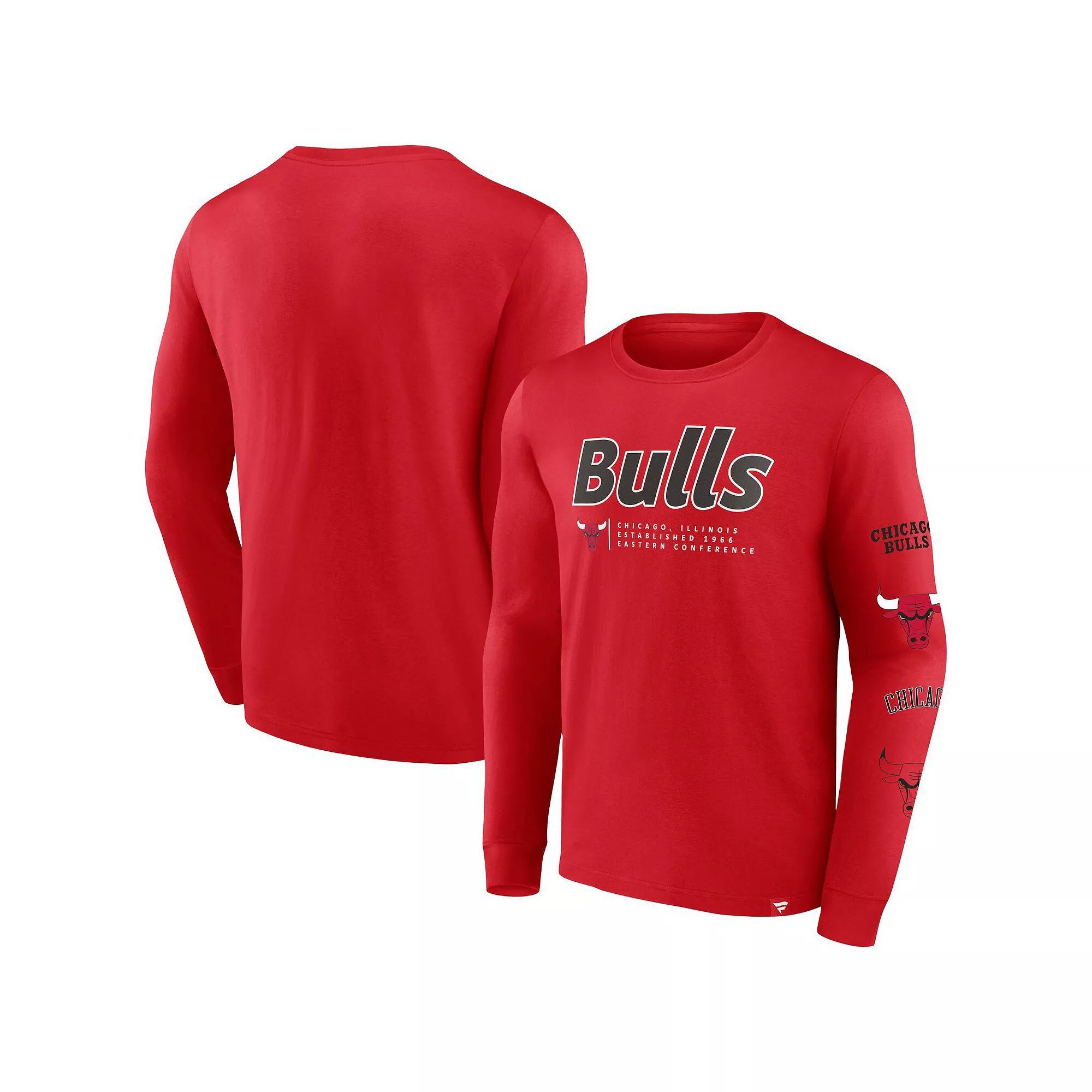 Men's Fanatics Branded Red Chicago Bulls Baseline Long Sleeve T-Shirt, Size: Small Product Image