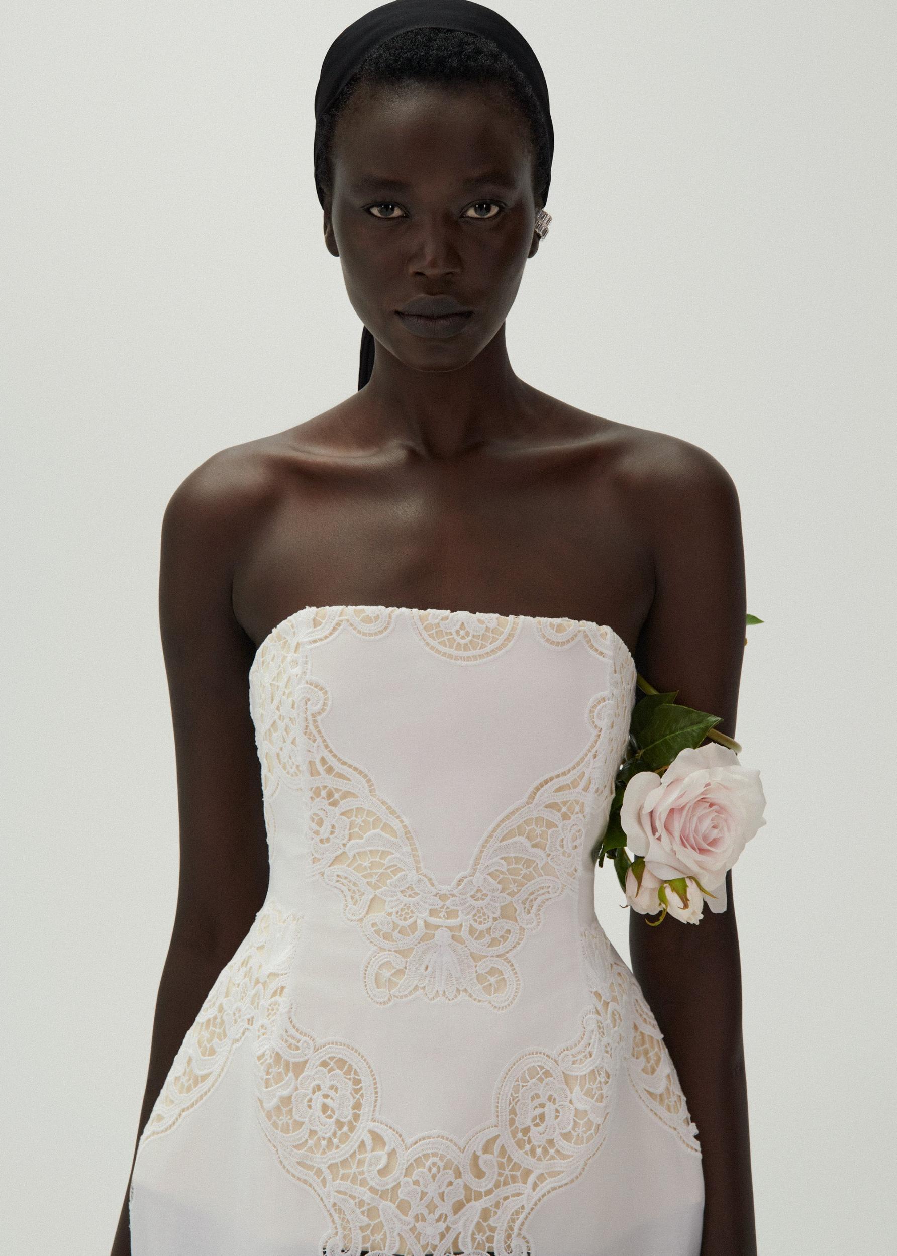 Strapless hourglass lace corset midi dress in white Product Image