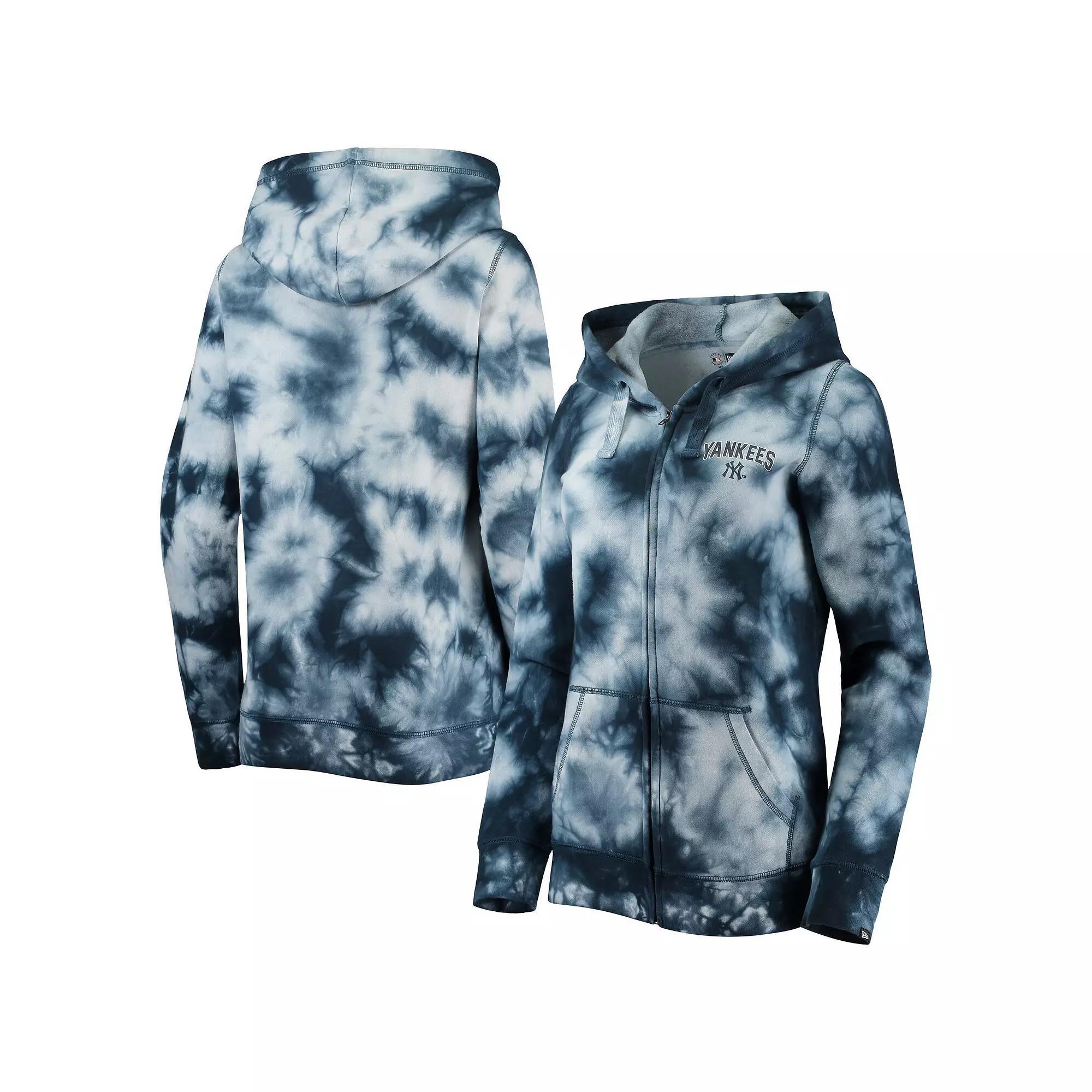 Women's New Era Navy New York Yankees Tie-Dye Full-Zip Hoodie, Size: Medium, Blue Product Image
