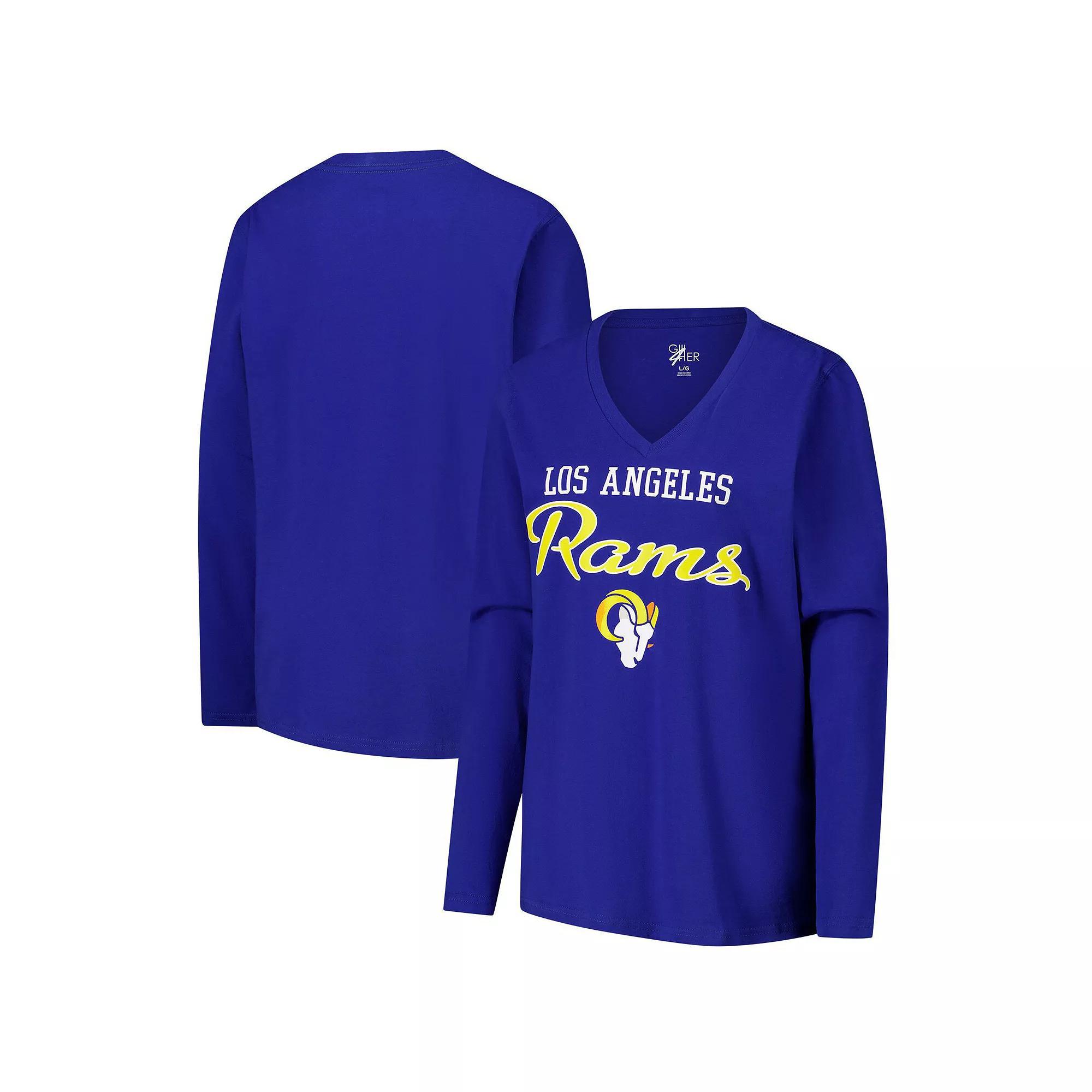 Women's G-III 4Her by Carl Banks Royal Los Angeles Rams Post Season Long Sleeve V-Neck T-Shirt, Size: Medium, Blue Product Image
