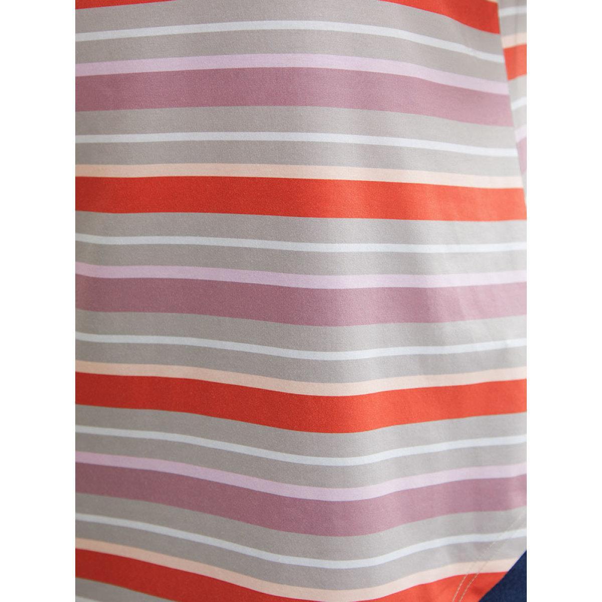 Plus Size Striped Contrast V Neck Arc Hem Tank Top Women Multicolor Casual Contrast V-neck Dailywear Tank Tops Camis BloomChic 28/5X Product Image