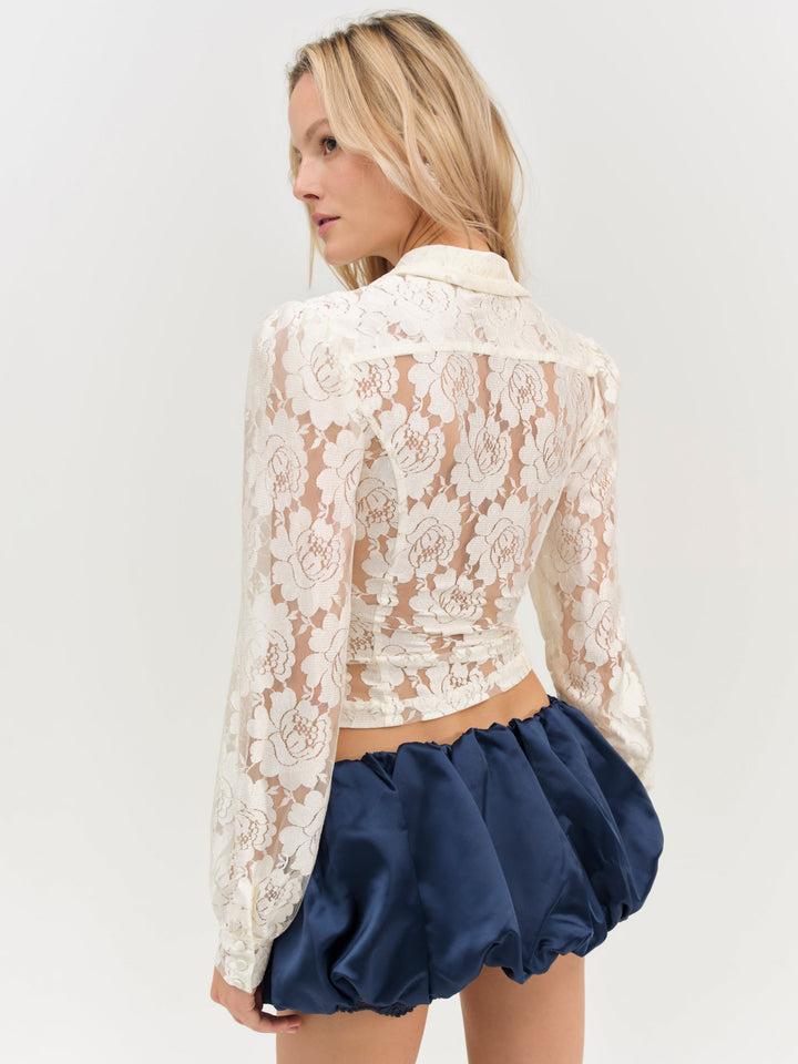 Claudia Rose Lace Button Down Top — White Product Image