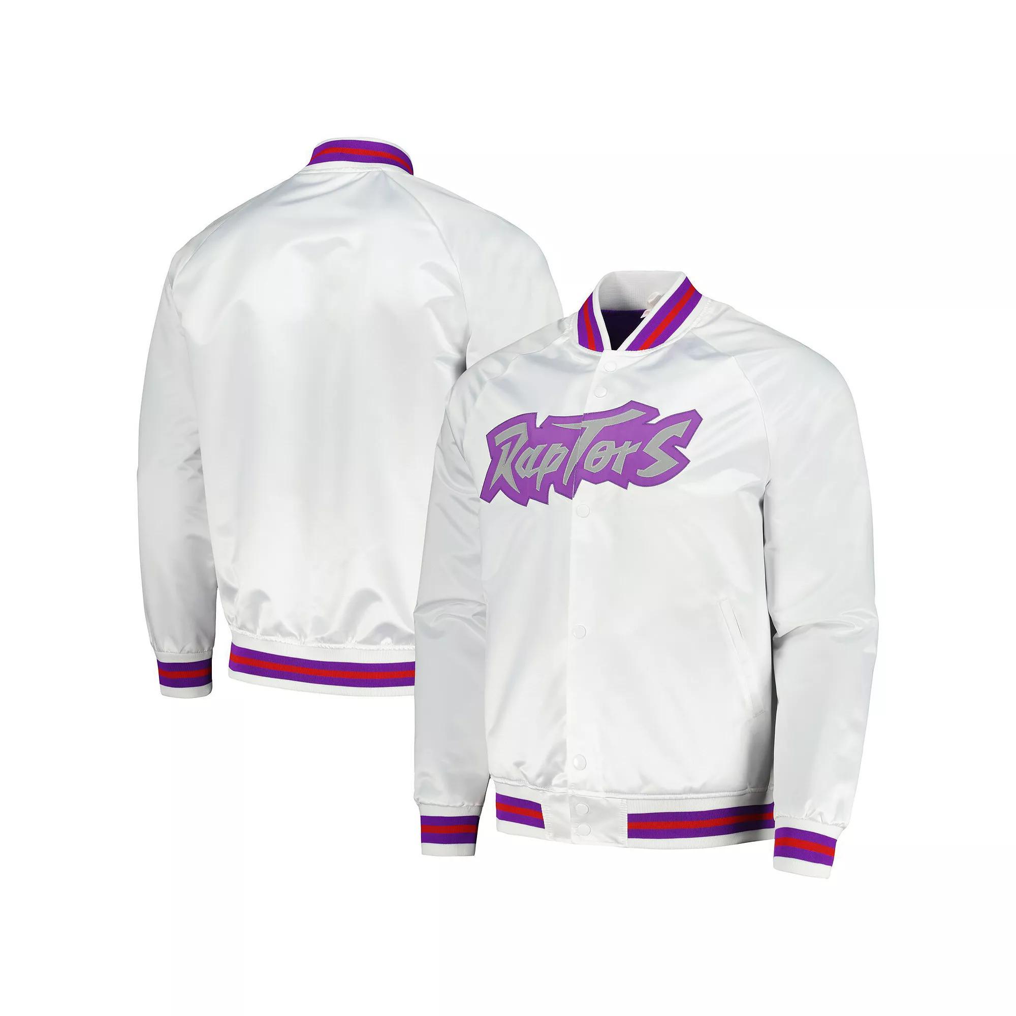 Men's Mitchell & Ness White Toronto Raptors Hardwood Classics  Throwback Wordmark Raglan Full-Snap Jacket, Size: Small, Rpt White Product Image
