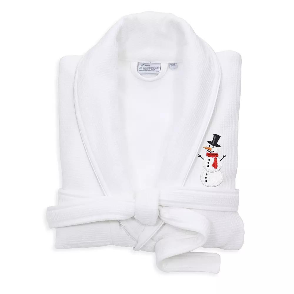 Linum Home Textiles Waffle Weave Terry Embroidered Snowman Bathrobe, Women's, Size: Large/XL, Blue Product Image