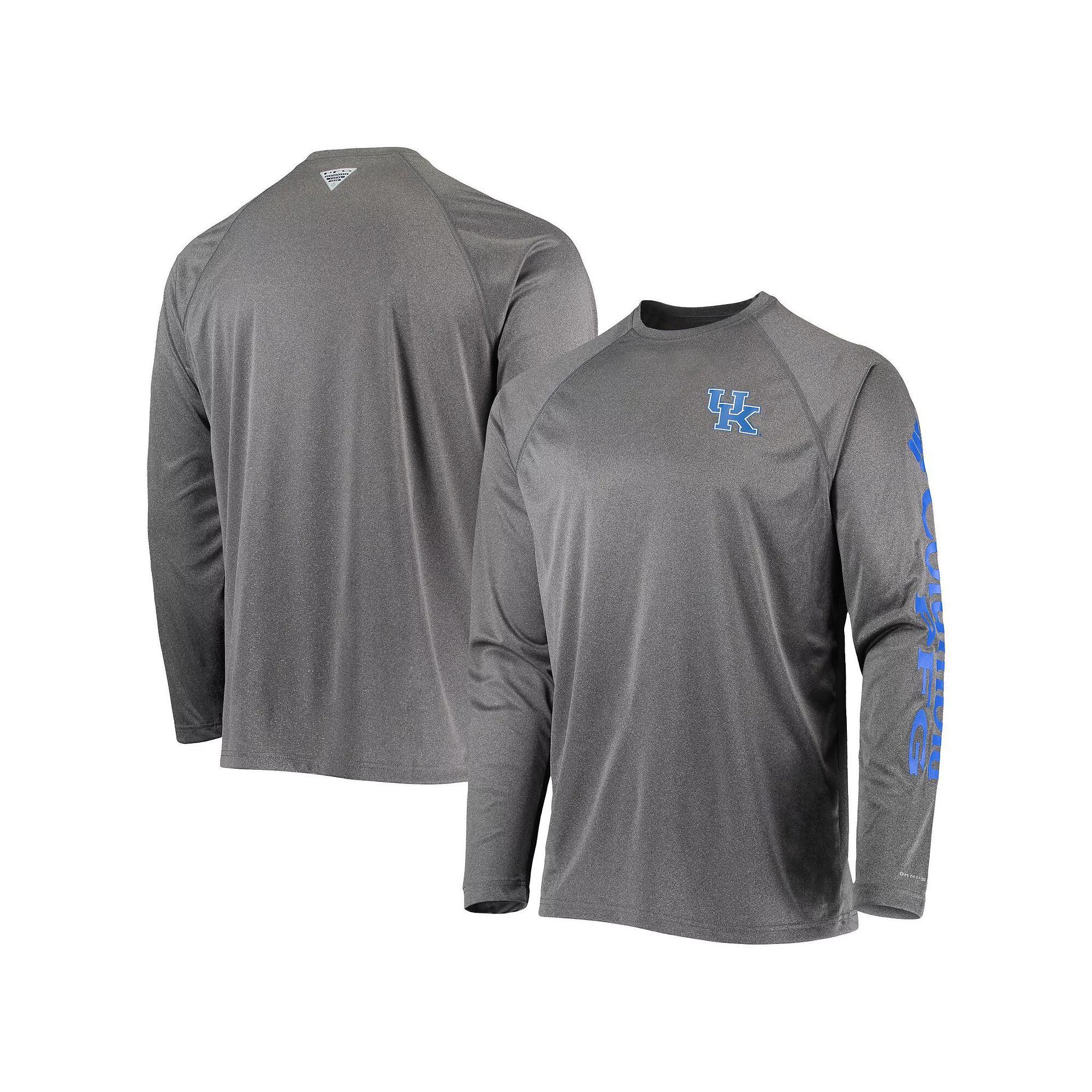 Men's Columbia Heathered Charcoal Kentucky Wildcats PFG Terminal Tackle Raglan Omni-Shade Long Sleeve T-Shirt, Size: Small Product Image
