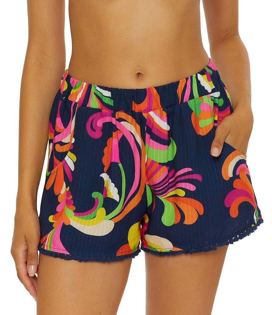 Trina Turk Poolside Swirl Texture Woven Swim Cover-Up Shorts Product Image