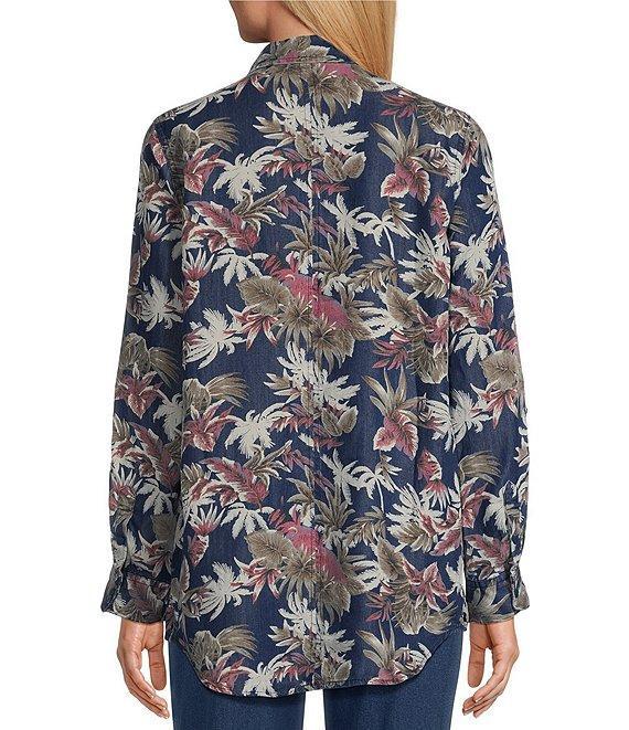 Intro Lyocell Tropical Print Collared Long Roll-Tab Sleeve Snap-Front Shirt Product Image