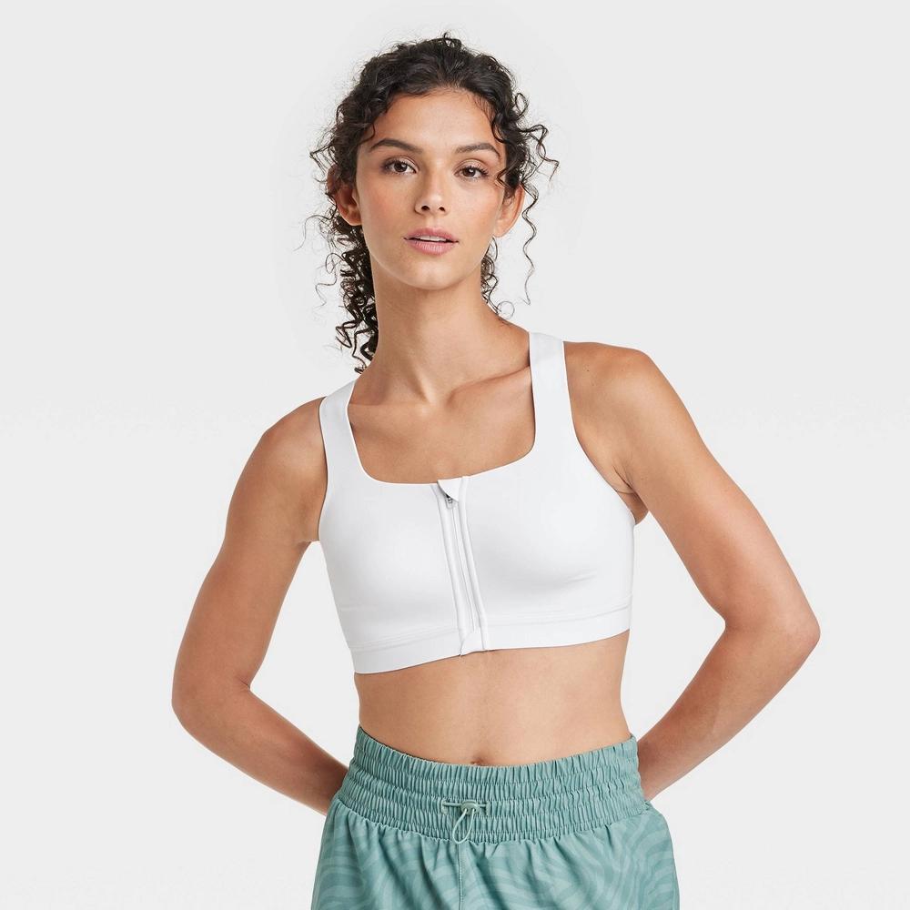 Women's Sculpt High Support Zip-Front Sports Bra - All In Motion™ Black 34B: Adjustable Strap, Molded Cup Product Image