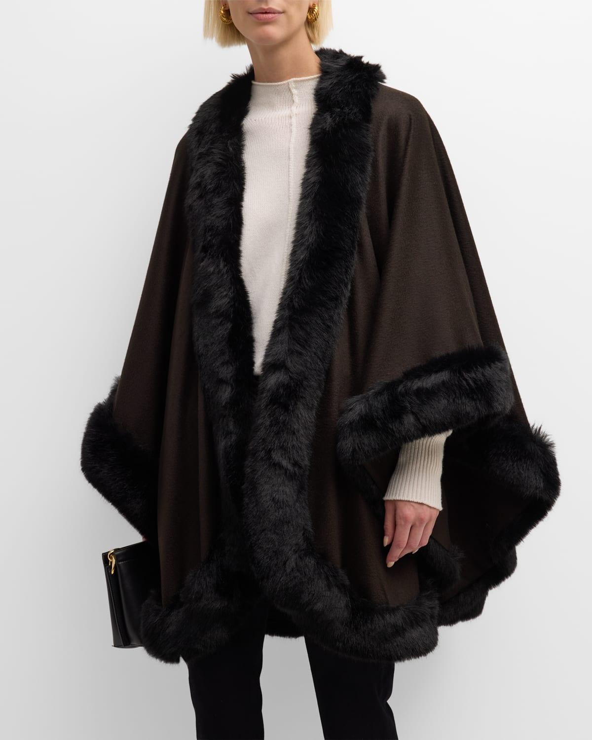 Cashmere Cape With Faux Fur Trim Product Image