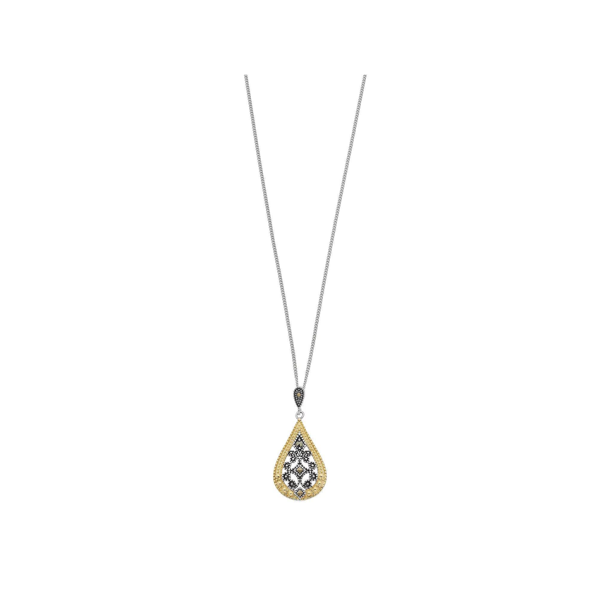 Tori Hill Genuine Marcasite Two-Tone Teardrop Pendant Necklace, Women's, Size: 18", Silvertone Product Image