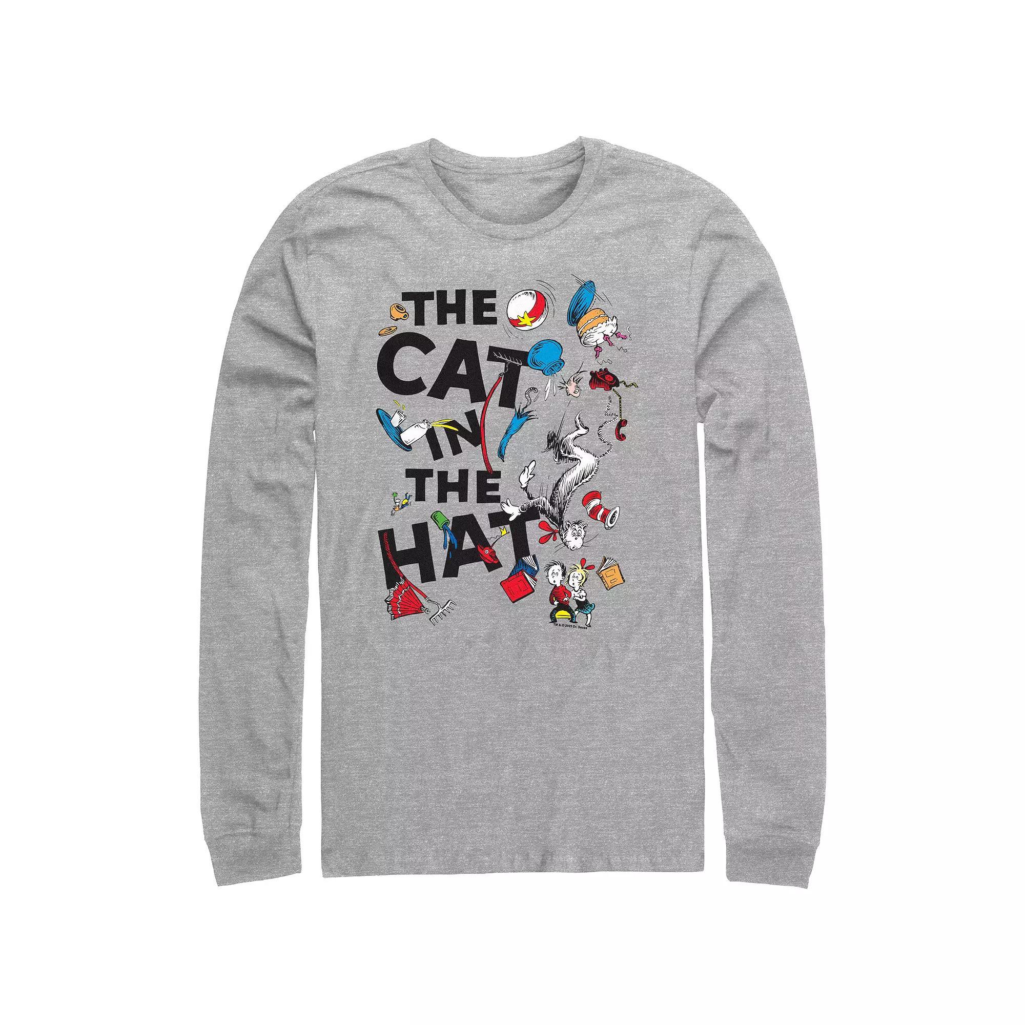 Men's Dr. Seuss The Cat In The Hat Poster Long Sleeve Graphic Tee, Size: XXL, Athletic Grey Product Image