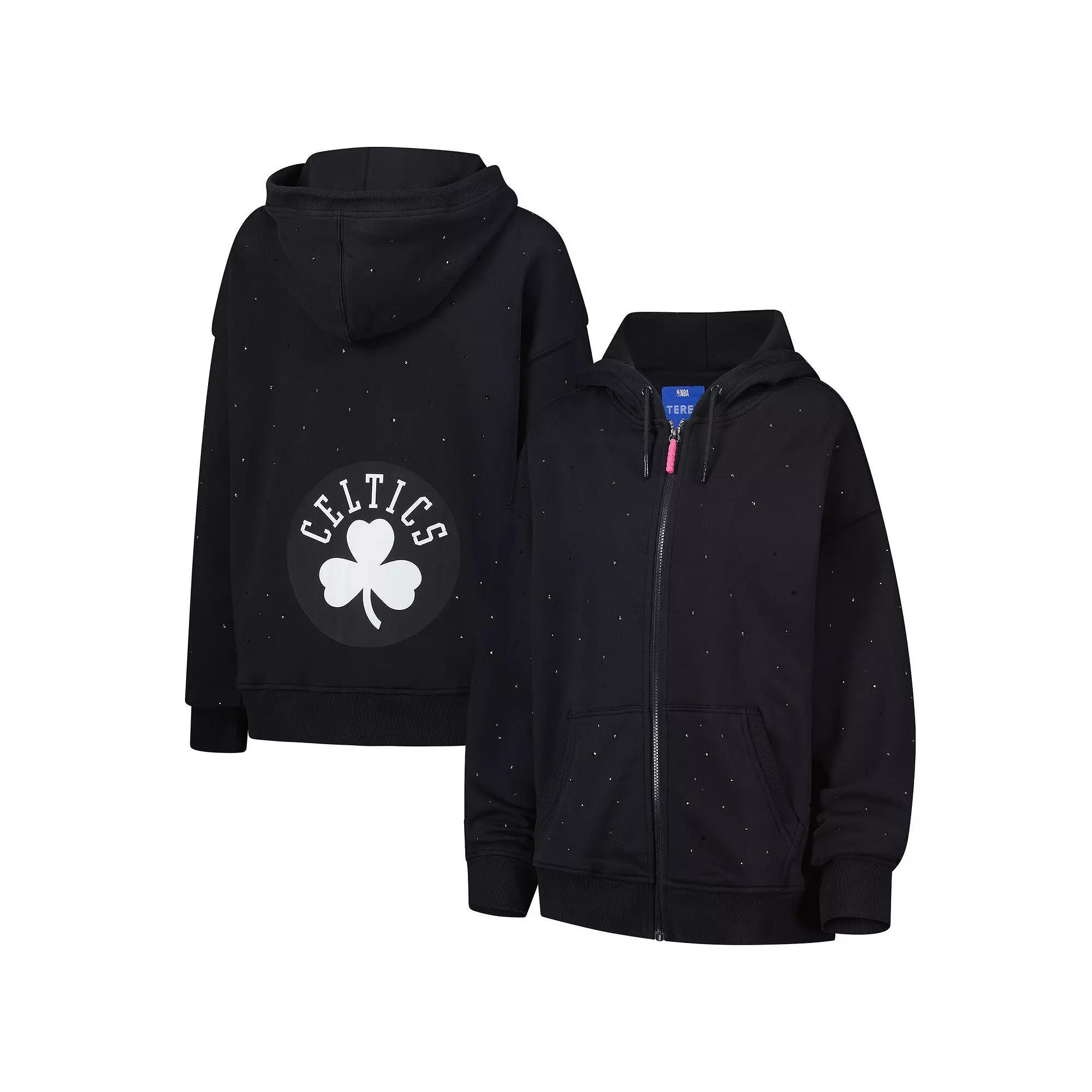 Women's Terez Black Boston Celtics Oversized Allover Gemstone Full-Zip Hoodie, Size: Medium Product Image