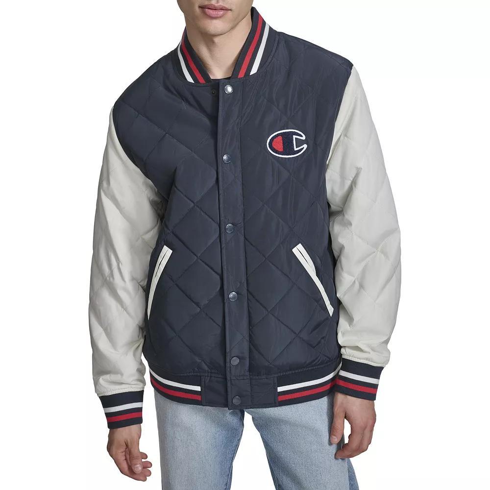 Men's Champion® Retro Diamond Quilted Bomber Varsity Jacket, Size: XL, Navy White Product Image
