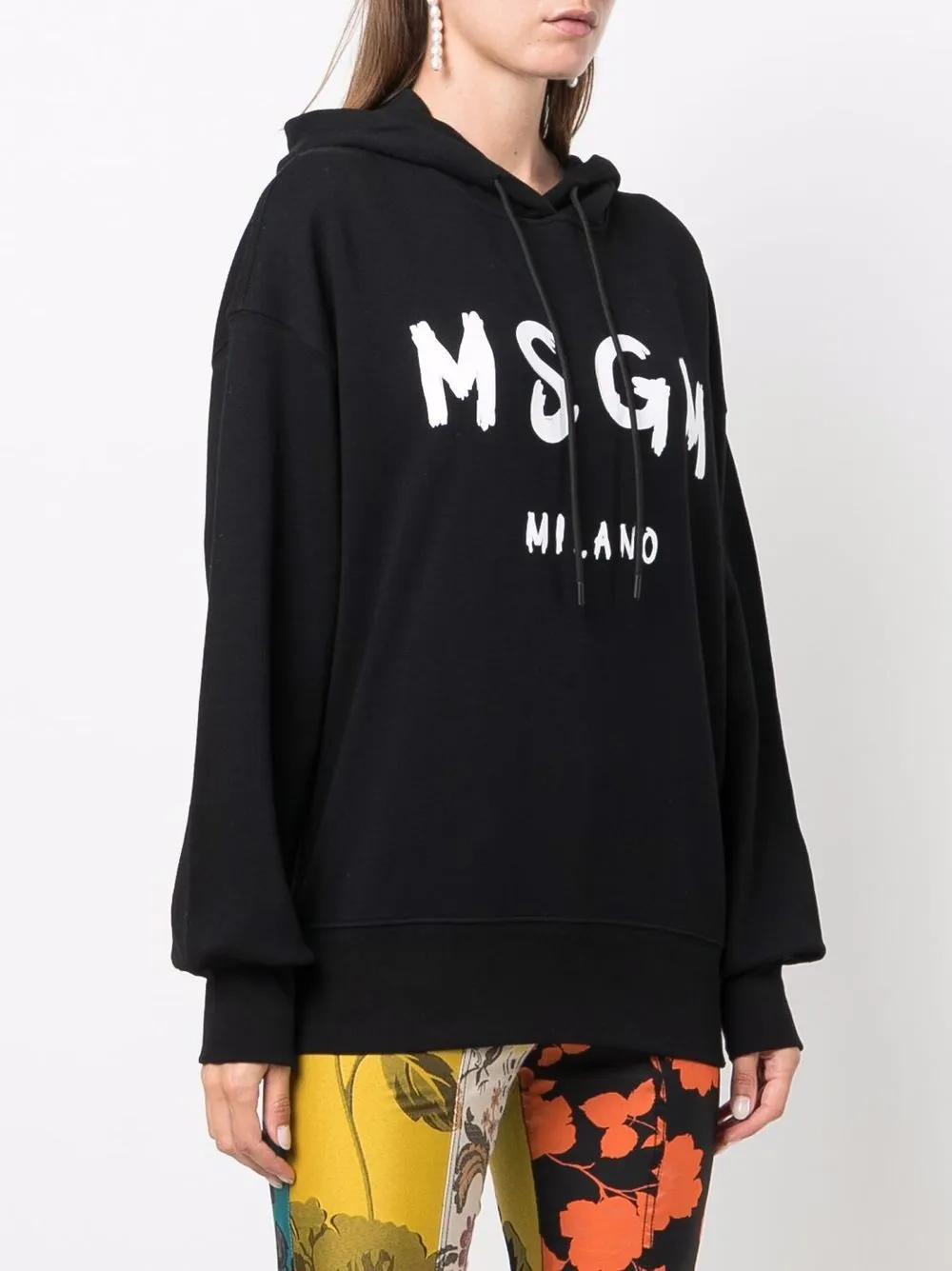 MSGM Logo Print Drawstring Hoodie In Black Product Image