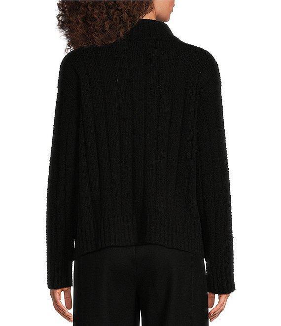 Eileen Fisher Cotton Fluff Ribbed Turtleneck Long Sleeve Cropped Boxy Sweater Product Image