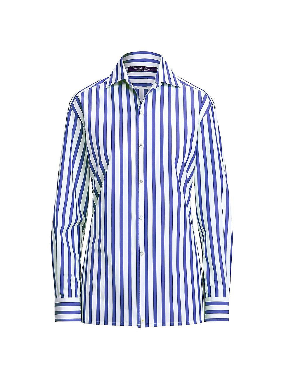 Capri Striped Cotton Blouse, White Product Image