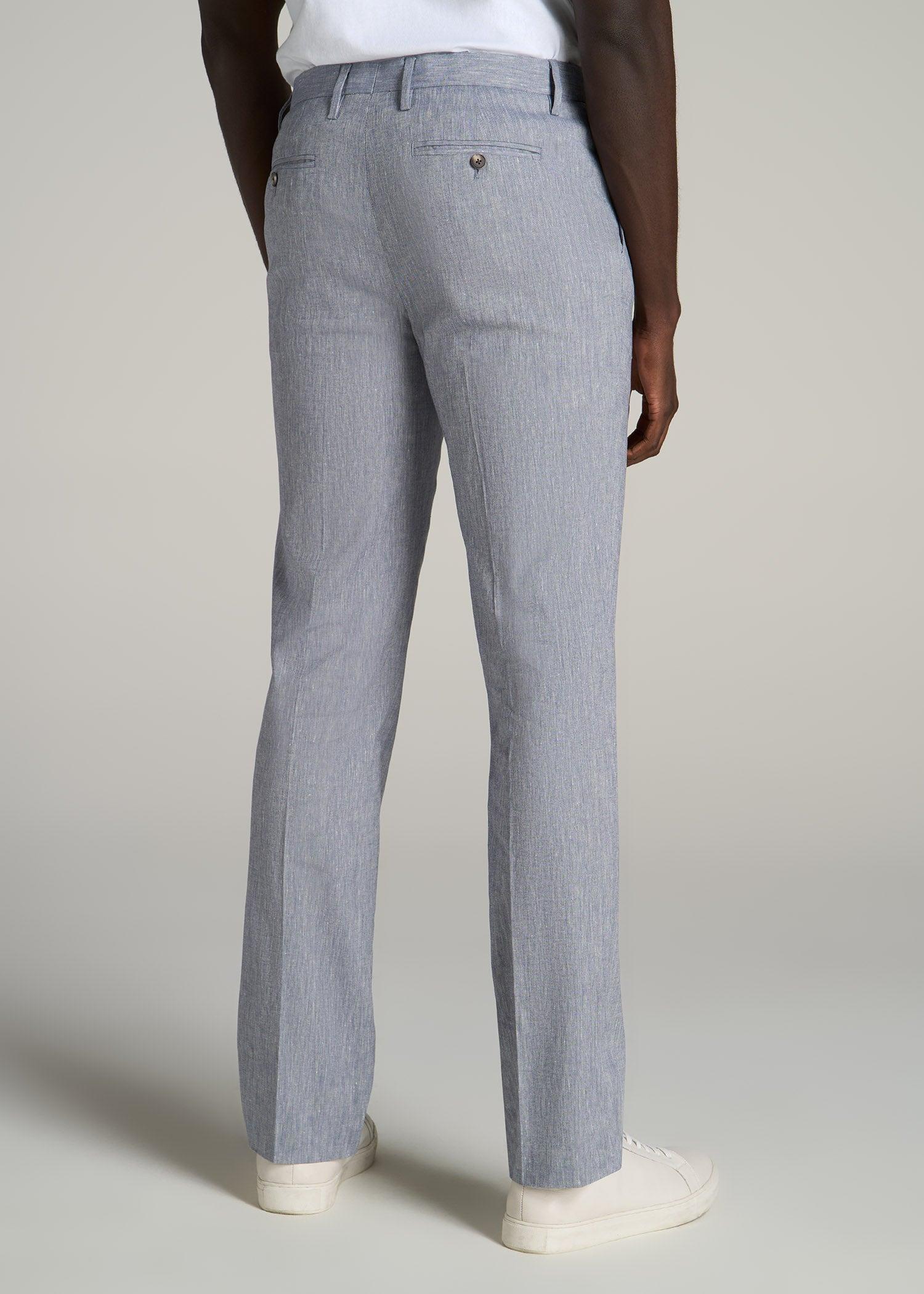 Stretch Linen Dress Pants for Tall Men in Navy Linen Product Image