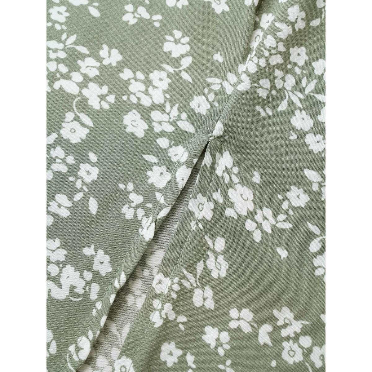Ditsy Floral Printed Vintage Plus Size Women Vacation Long Dress Ruffle Sleeve Half Sleeve V Neck Pocket Elegance Dresses BloomChic Product Image