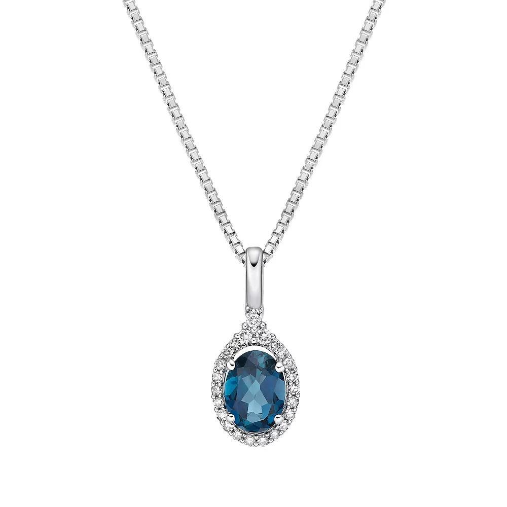 Gemminded 10k White Gold 1/6 Carat T.W. Diamond & London Blue Topaz Pendant Necklace, Women's, Size: 18", 10k Whgold Product Image