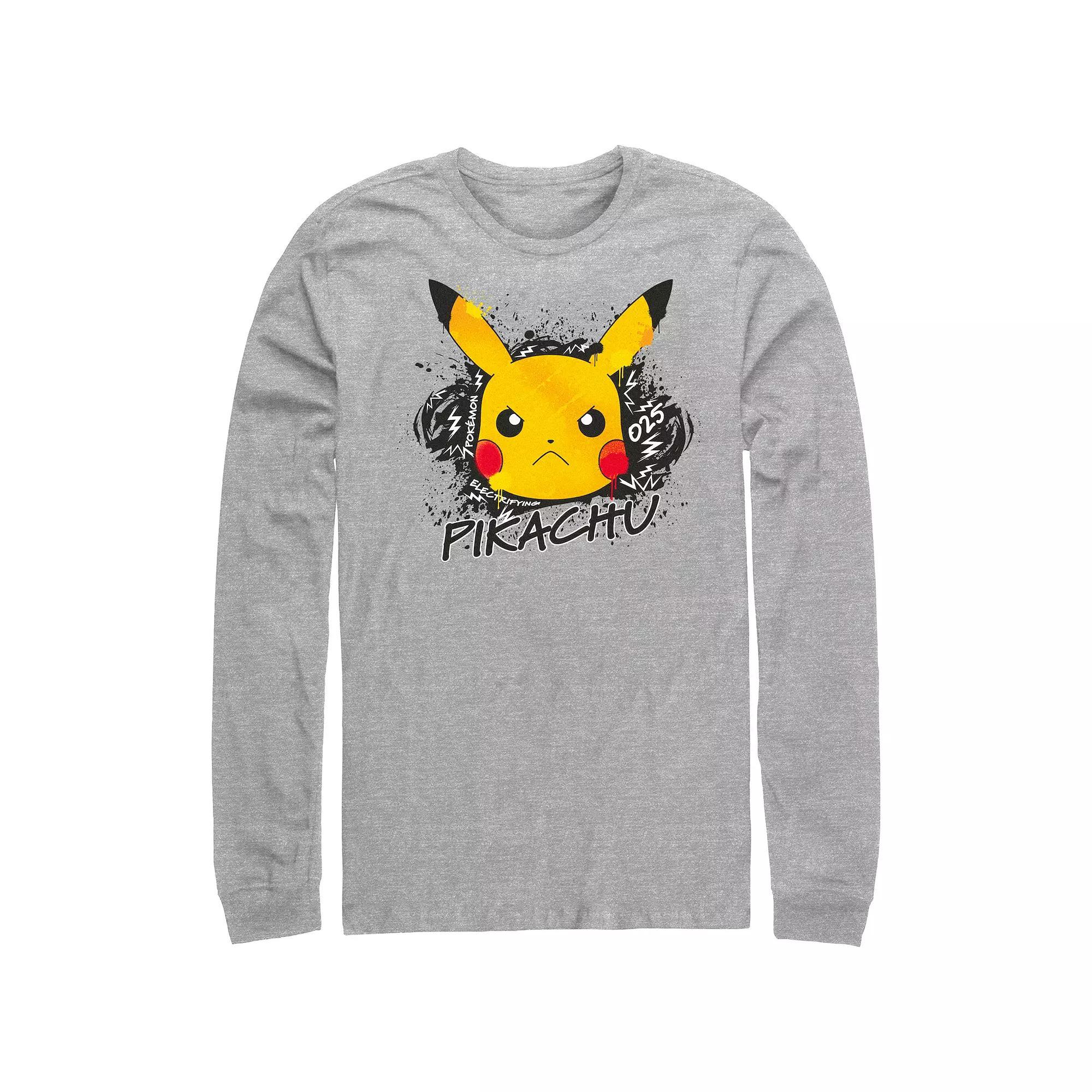 Men's Pokemon Angry Pikachu Electrifying Graffiti Graphic Tee, Size: Large, Athletic Grey Product Image