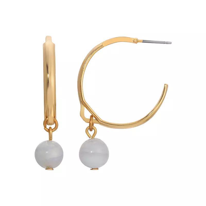 1928 Gold Tone Bead Drop Hoop Earrings, Womens, Blue Product Image