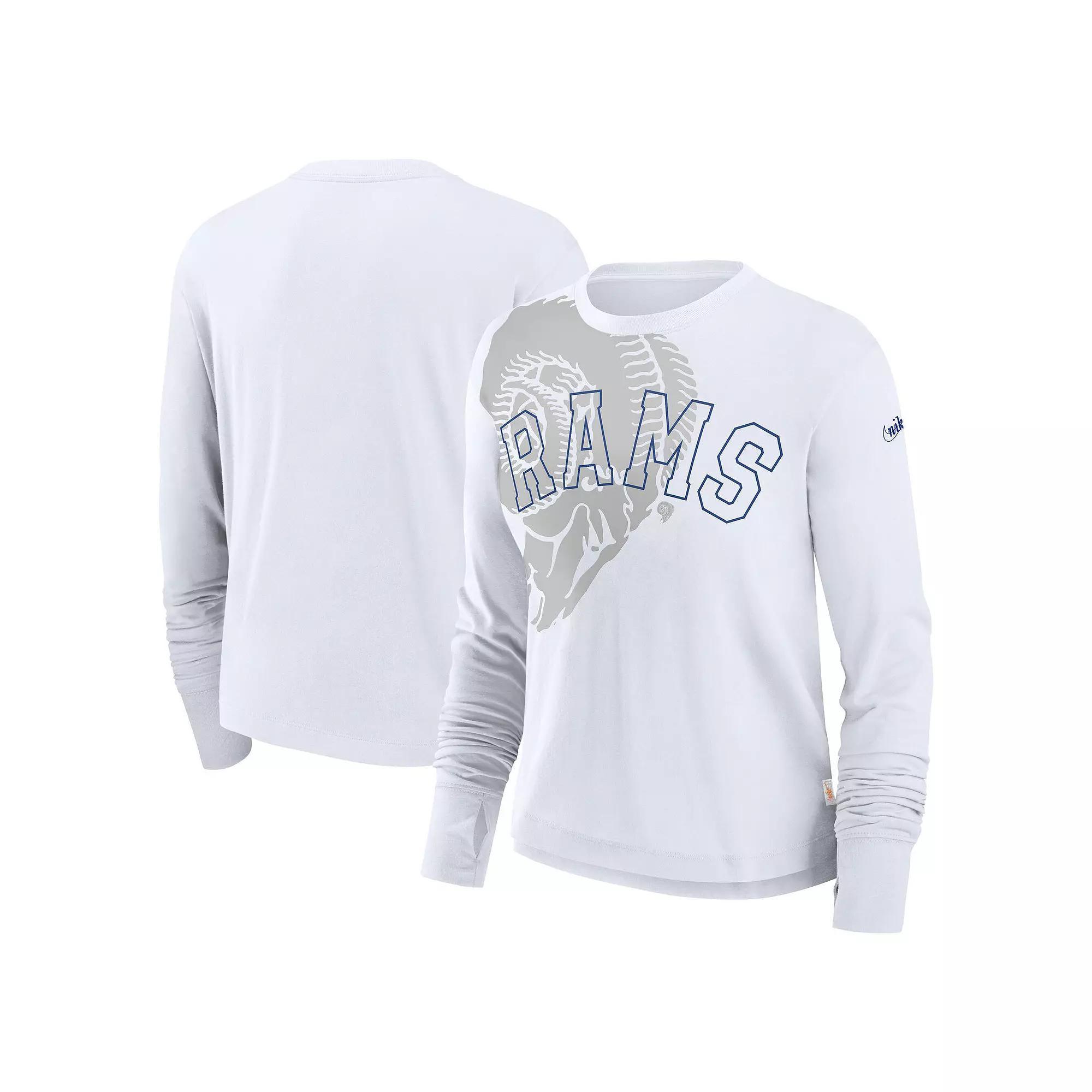 Women's Nike White Los Angeles Rams Layered Logo Cropped Long Sleeve Fashion T-Shirt, Size: XL Product Image