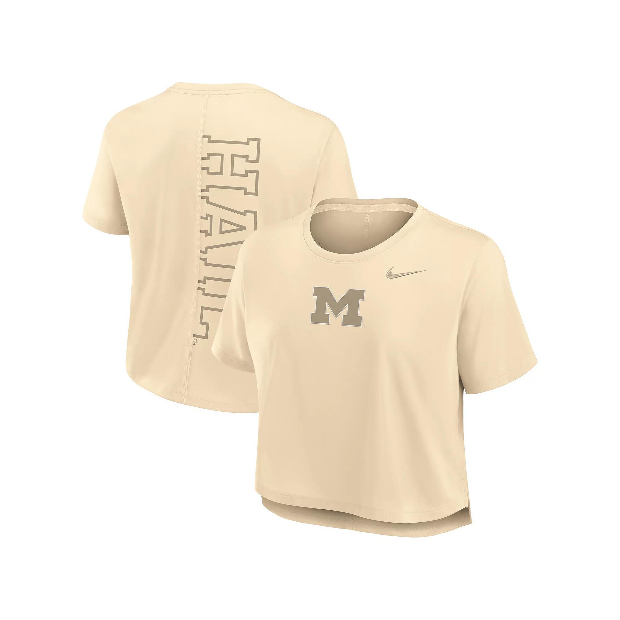 Women's Nike Tan Michigan Wolverines Performance Cropped T-Shirt, Size: Small, Team Product Image
