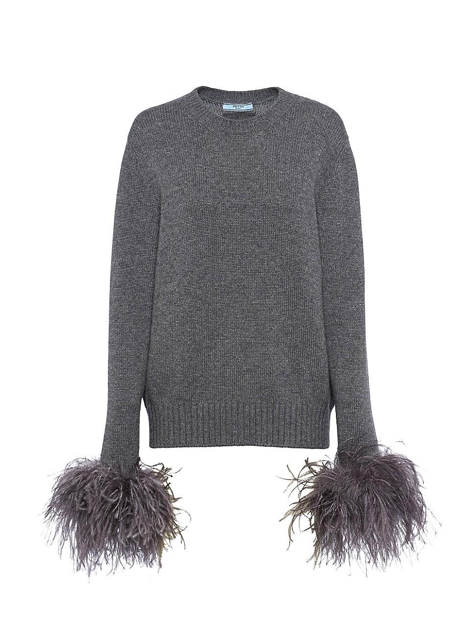 Feathered-Cuff Cashmere Sweater Product Image