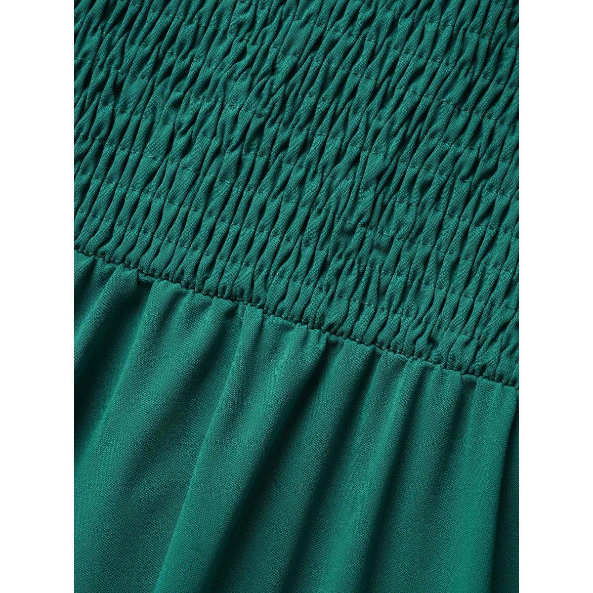 Plus Size Solid Shirred Crossover Flutter Sleeve Dress Emerald Women Elegant Twist V-neck Short sleeve Curvy BloomChic 14-16/1X Product Image