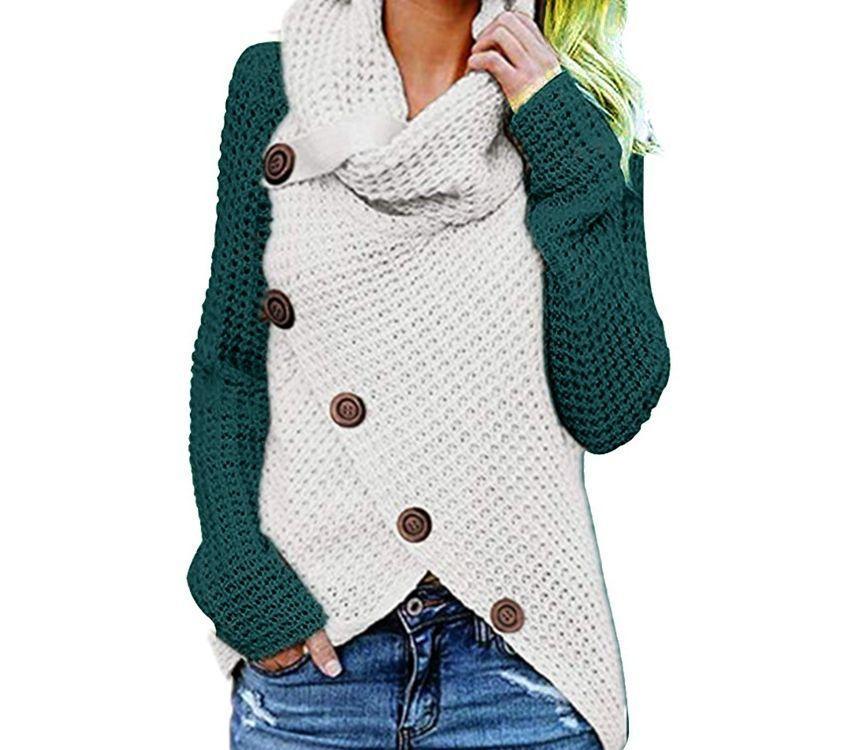 Contrast Mock Neck Long Sleeve Side-Slit Sweater Product Image