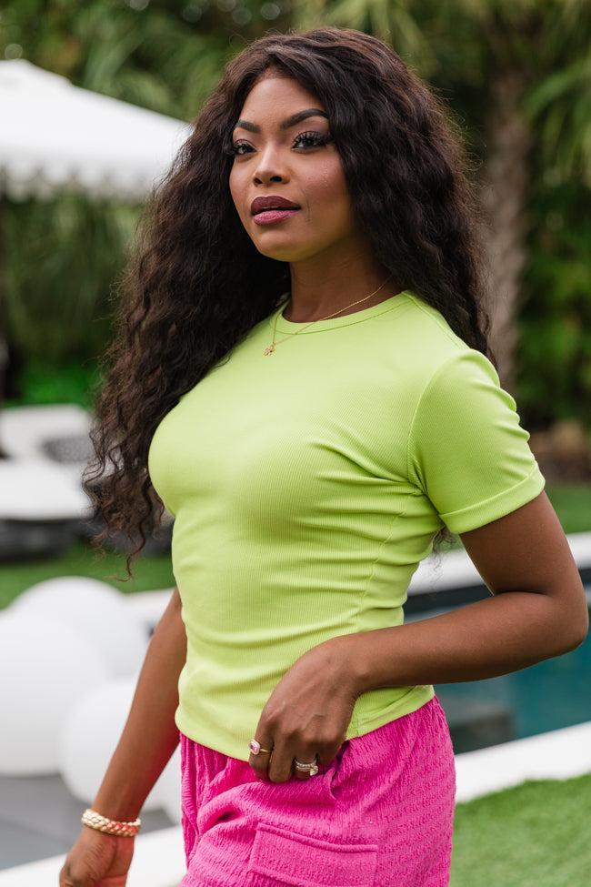 Everyday Essential Lime Ribbed Crew Neck Tee FINAL SALE Product Image