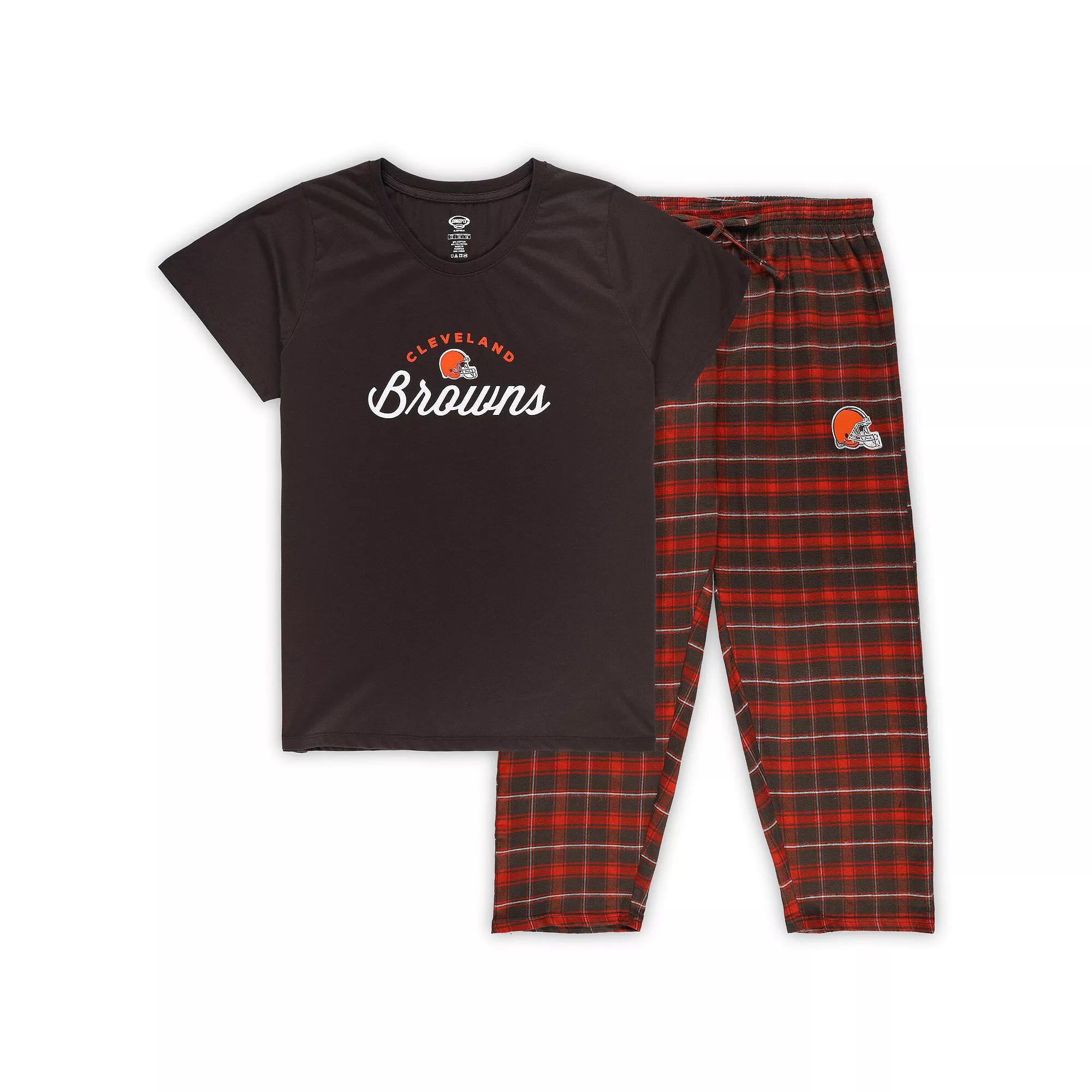 Women's Concepts Sport  Brown Cleveland Browns Plus Size Badge T-Shirt & Flannel Pants Sleep Set, Size: 4XL Product Image