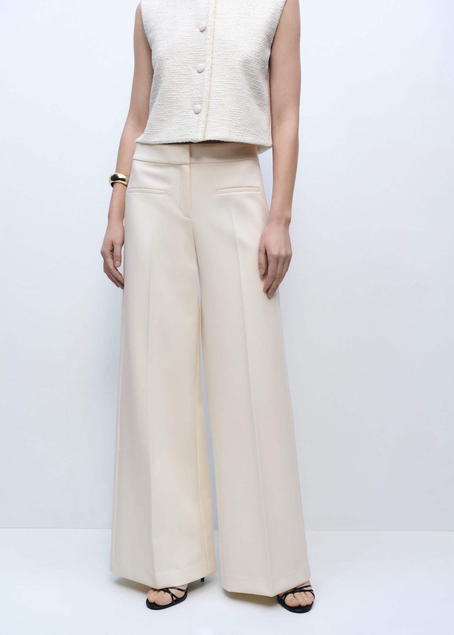 Wide-leg mid-rise pants with pockets - Women | MANGO USA Product Image