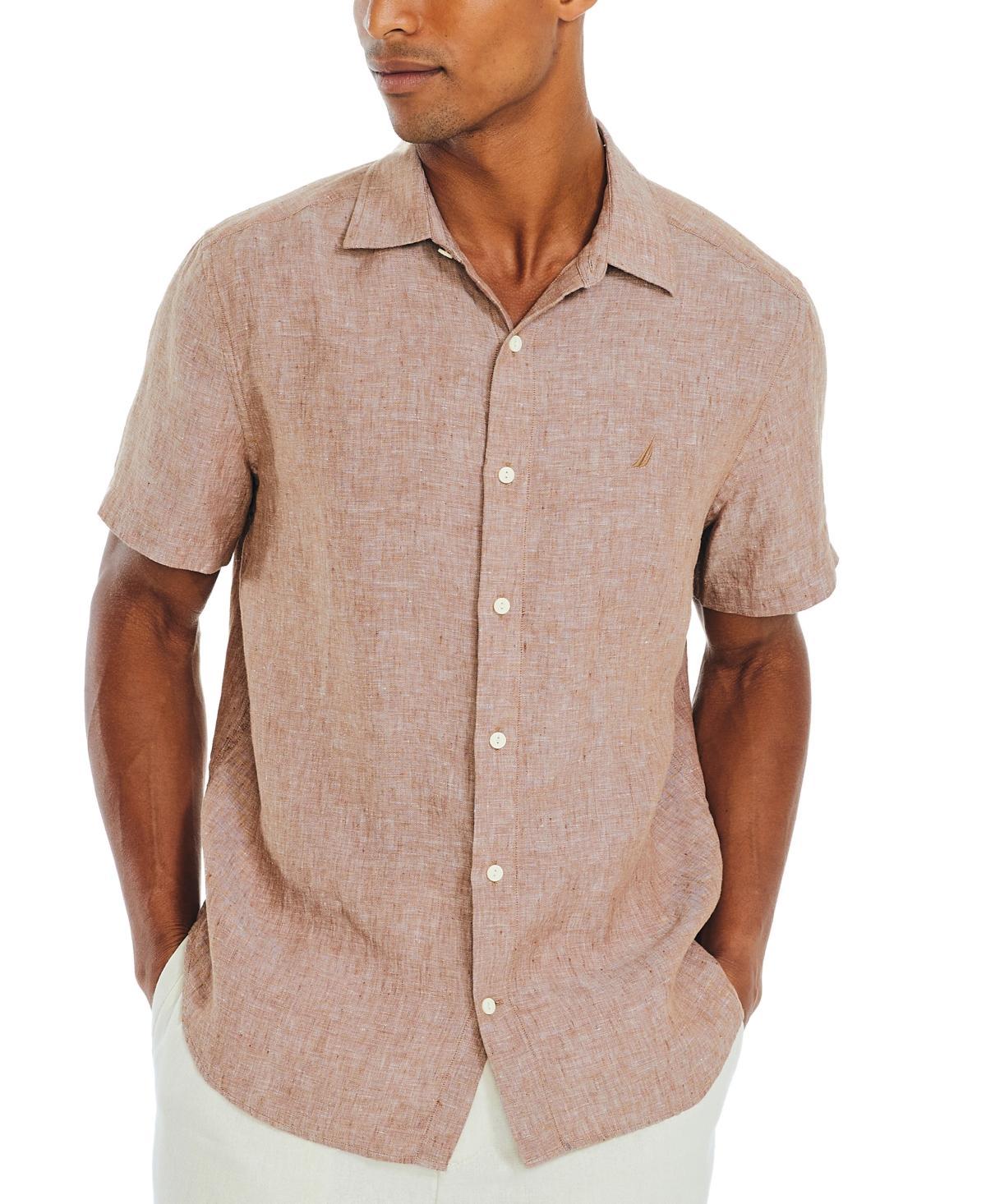 Men's Nautica Linen Short-Sleeve Shirt, Size: Large, Blue Product Image