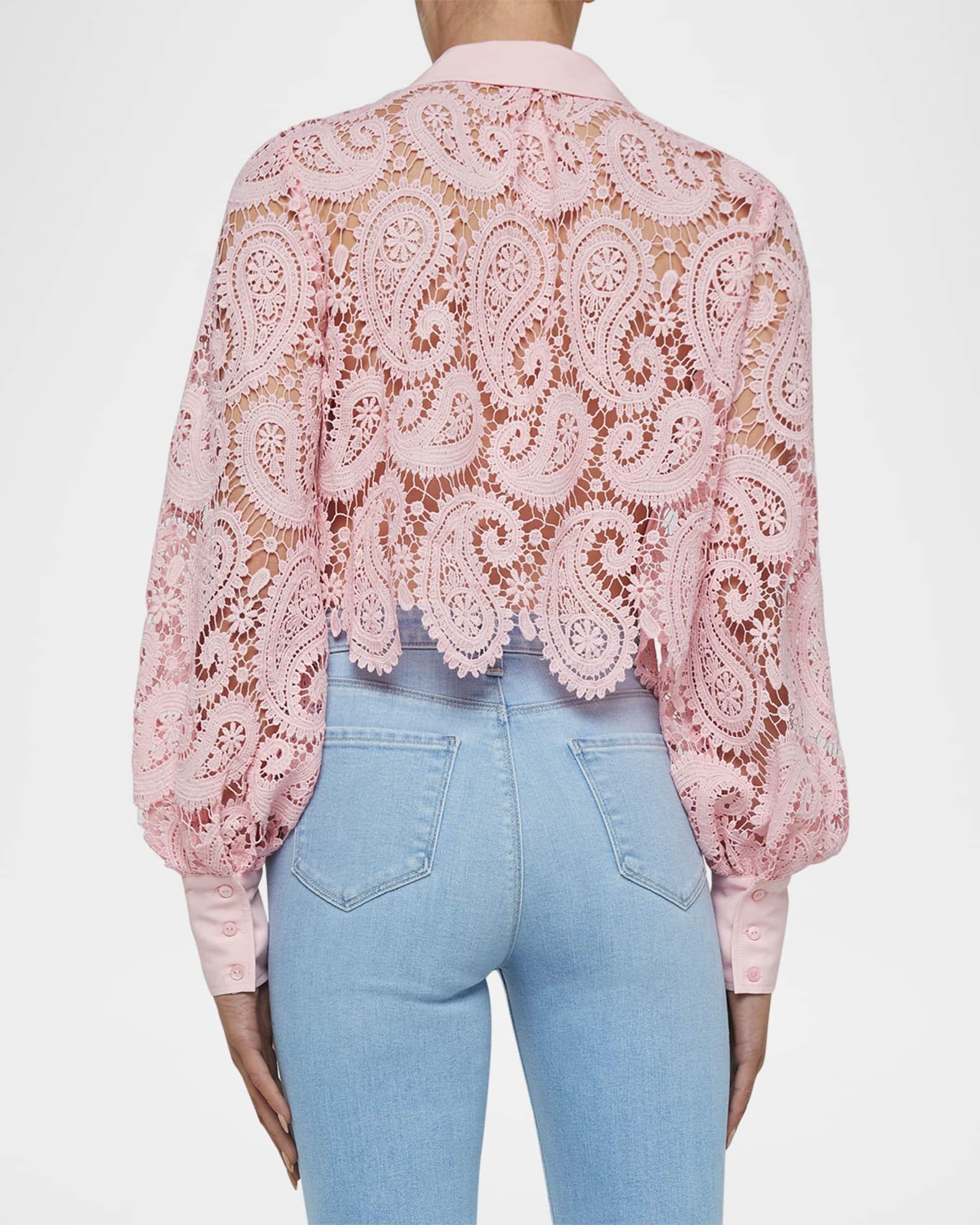 Odelia Paisley Lace Cropped Button-Front Blouse  Product Image