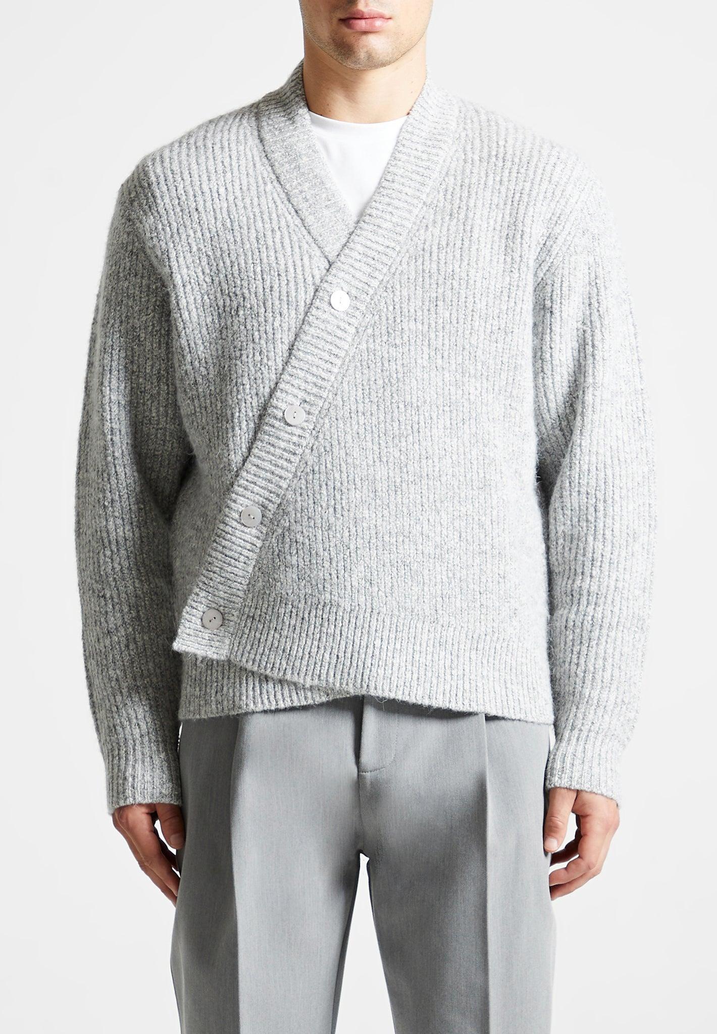 Double Breasted Brushed Knit Cardigan - Grey Male Product Image