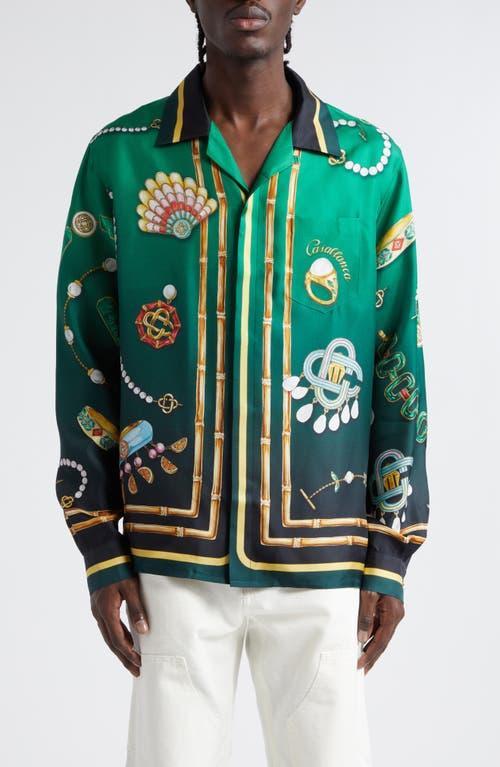 Casablanca Cuban Collar Long Sleeve Shirt Green. (also in ). Product Image