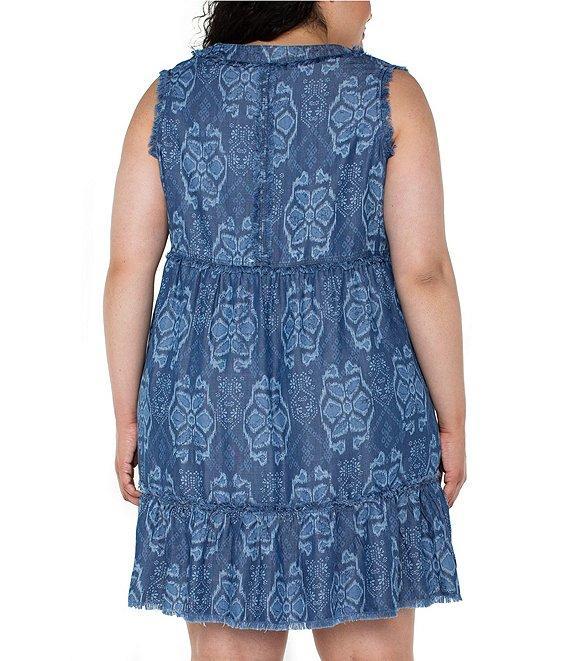 Liverpool Los Angeles Plus Size Printed V-Neck Sleeveless Ruffle Fray Tiered Hem Dress Product Image