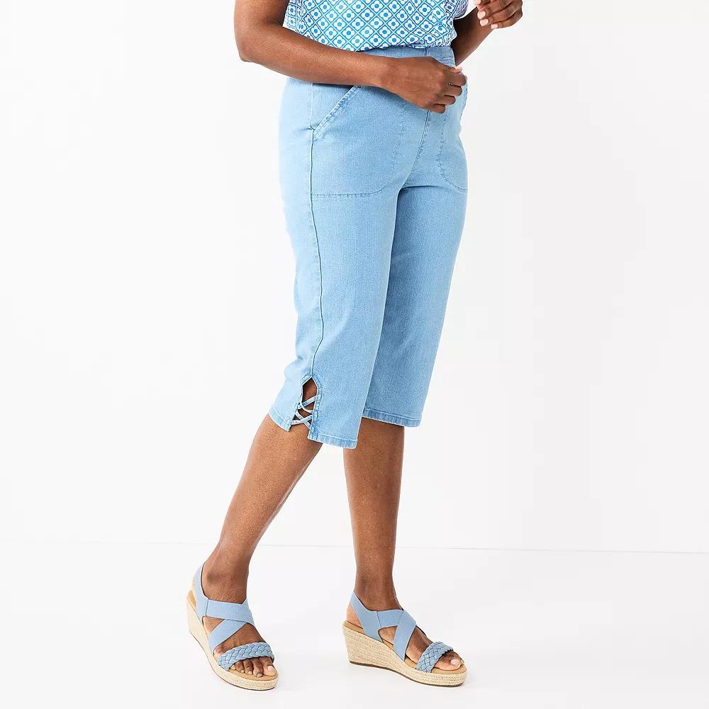Women's Croft & Barrow® Lattice-Hem Pull-On Mid-Rise Skimmer Jeans, Size: XS, Light Blue Product Image