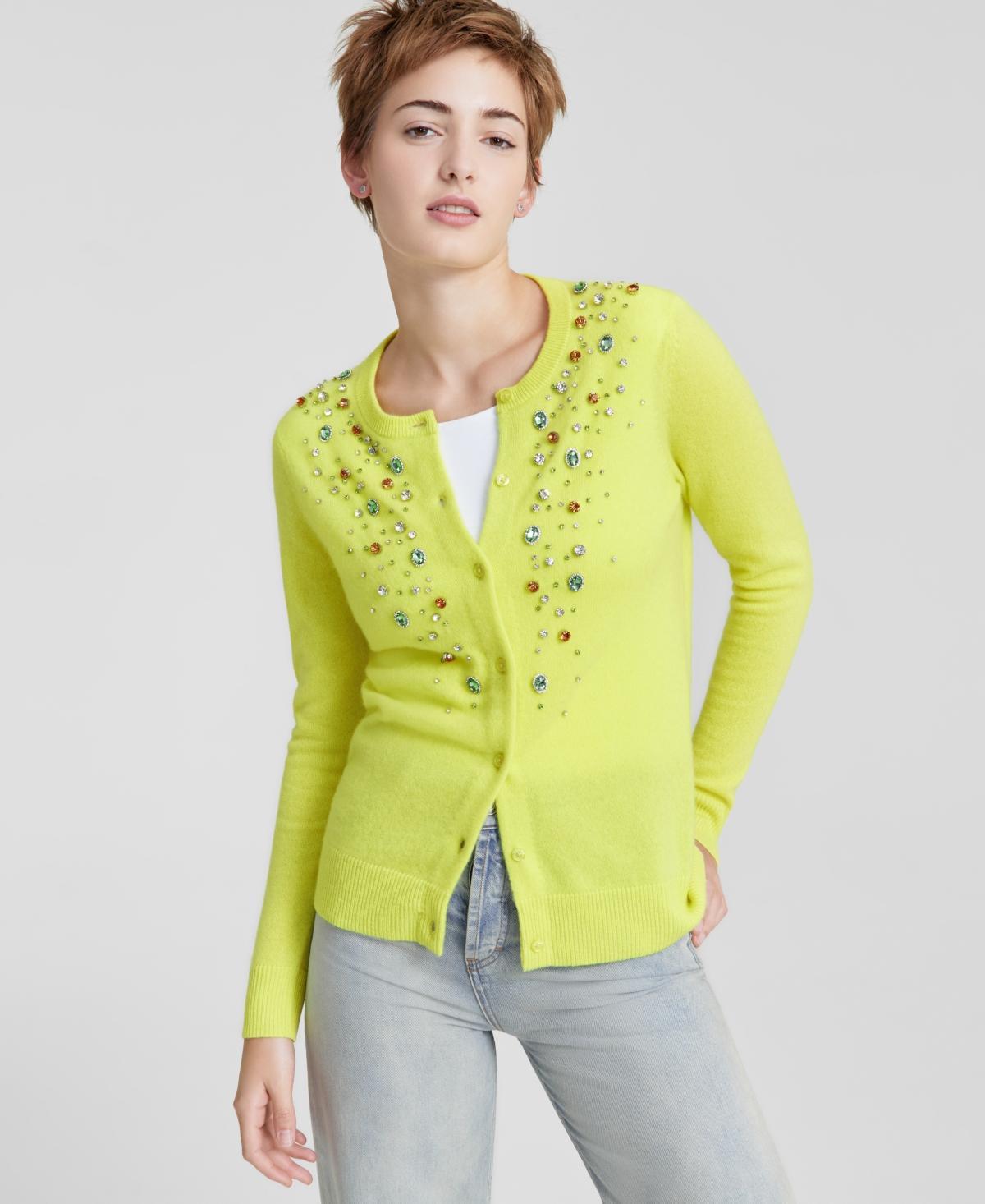 Charter Club Womens Cashmere Embellished Crewneck Cardigan, Created for Macys Product Image