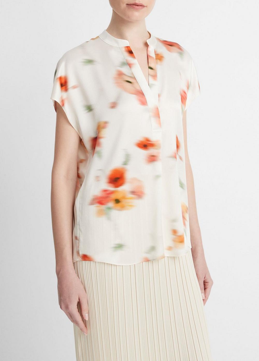 Womens Poppy Blur Silk Band-Collar Blouse, Cream Dusk, Size S Vince Product Image