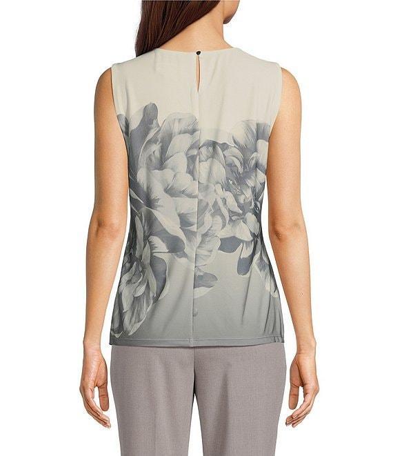 Calvin Klein Floral Printed Matte Jersey Pleated Crew Neck Sleeveless Cami Product Image