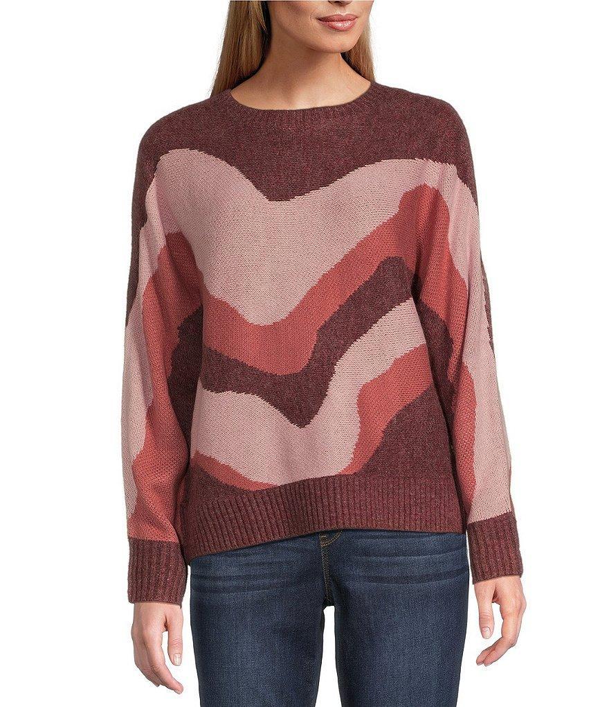 Westbound Printed Cuffed Long Sleeve Relaxed Crew Neck Sweater Product Image