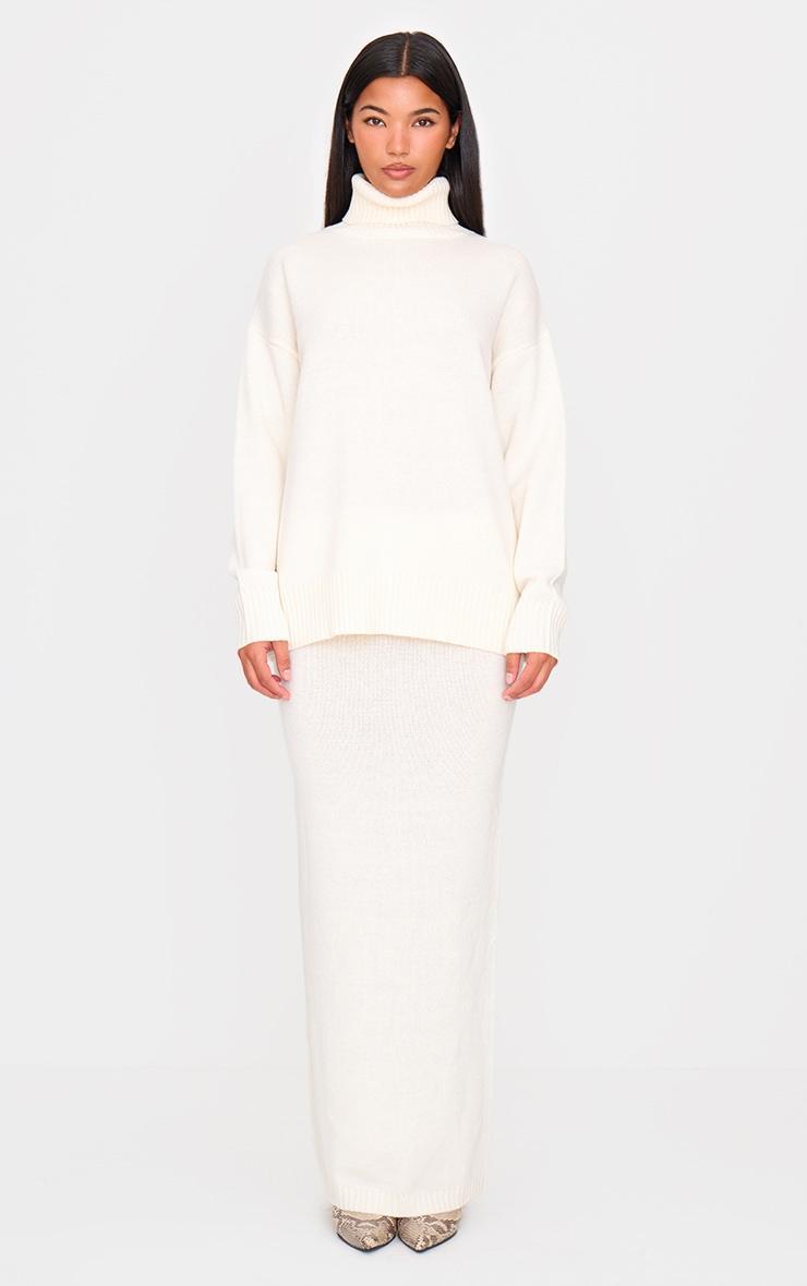 Cream Soft Knit Roll Neck Oversized Sweater Product Image